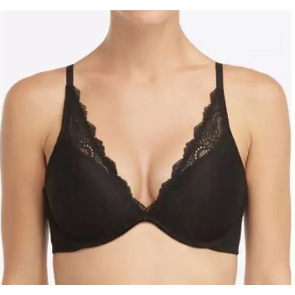 Spanx Undie-tectable Underwire Push-Up Plunge Bra Size 36C Black Lace